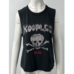The Kooples gray white on fire skull print sleeveless tank T-shirt nwt sz 3
